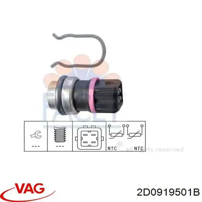 Sensor de temperatura do fluido de esfriamento VAG 2D0919501B preço, a partir de 24,25 USD
