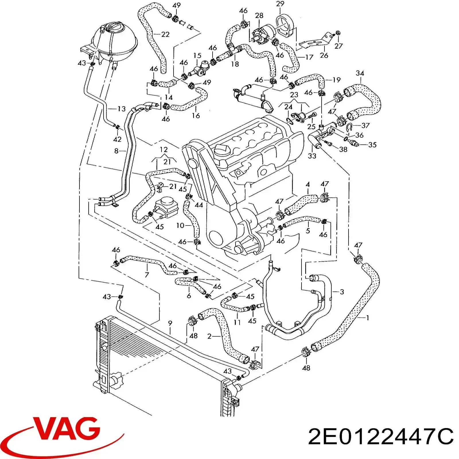 2E0122447A VAG Mangueira (cano derivado) do radiador de esfriamento superior