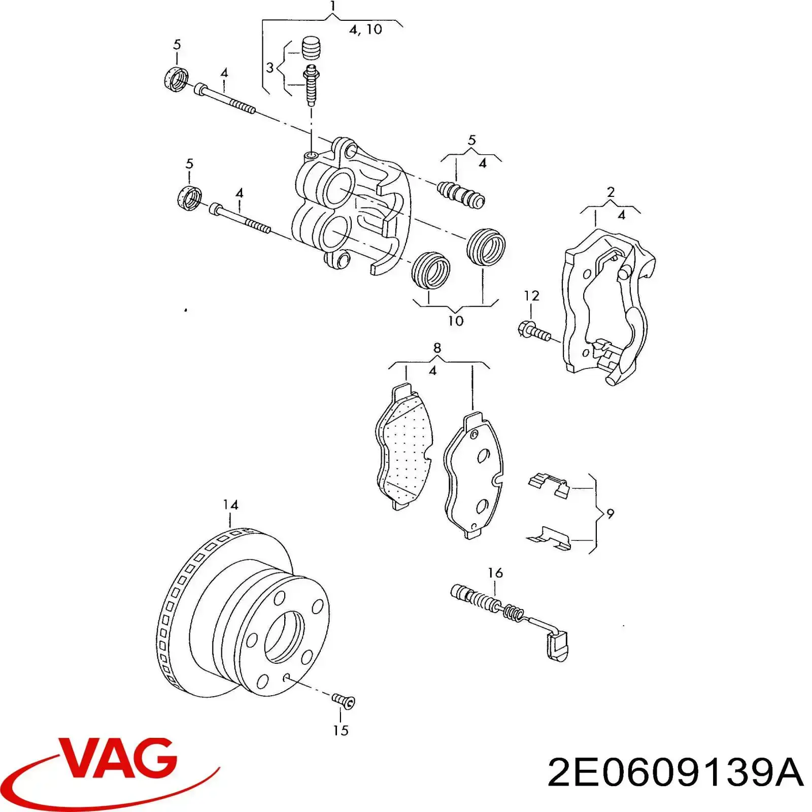 2E0609139A VAG Braçadeira do freio de suporte dianteiro