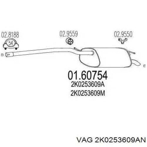 Silenciador, parte traseira VAG 2K0253609AN preço, a partir de 294,77 USD