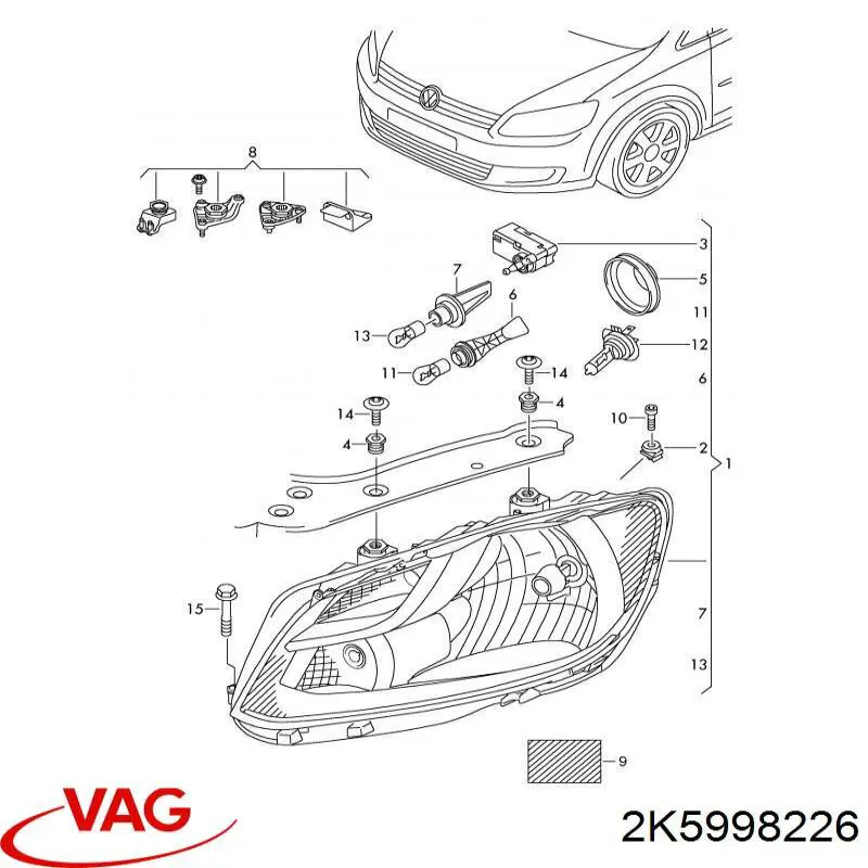 2K5998226 VAG Consola (adaptador) de fixação da luz dianteira direita