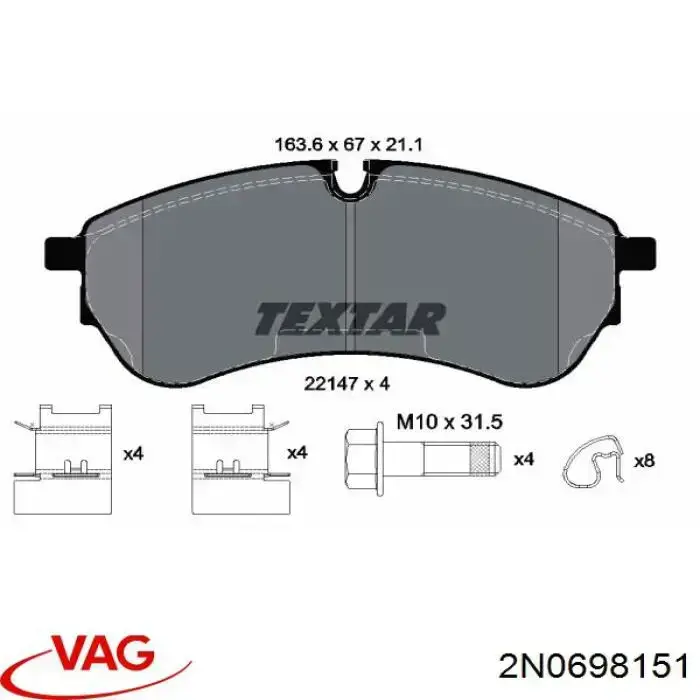 Sapatas do freio dianteiras de disco VAG 2N0698151 preço, a partir de 56,02 USD