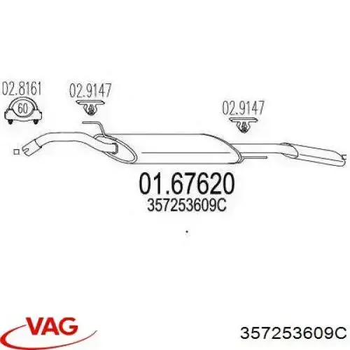 357253609C VAG Silenciador, parte traseira