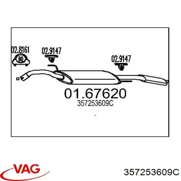Silenciador, parte traseira VAG 357253609C preço, a partir de 112,73 USD