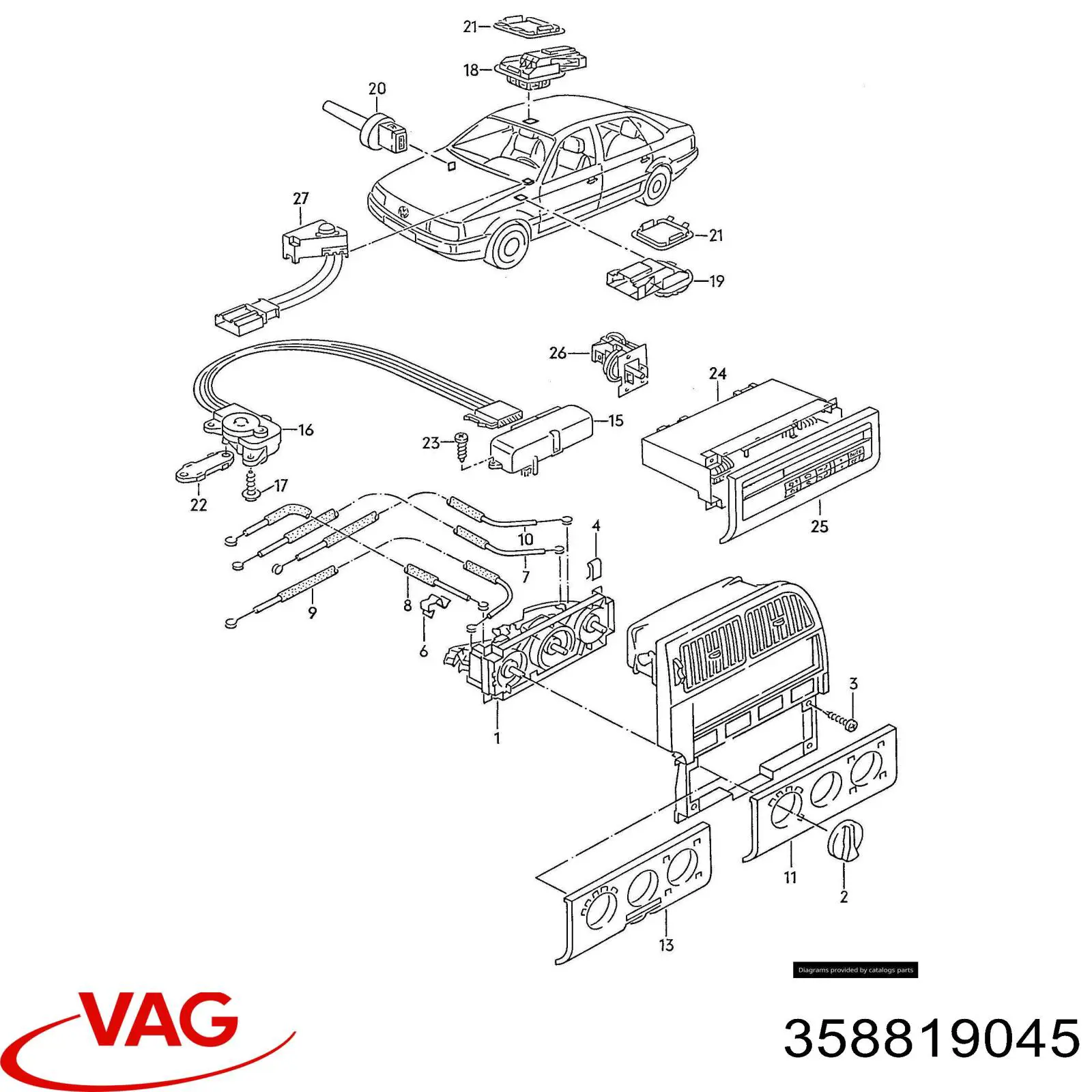 Unidade de controlo dos modos de aquecimento/condicionamento VAG 358819045 preço, a partir de 328,43 USD