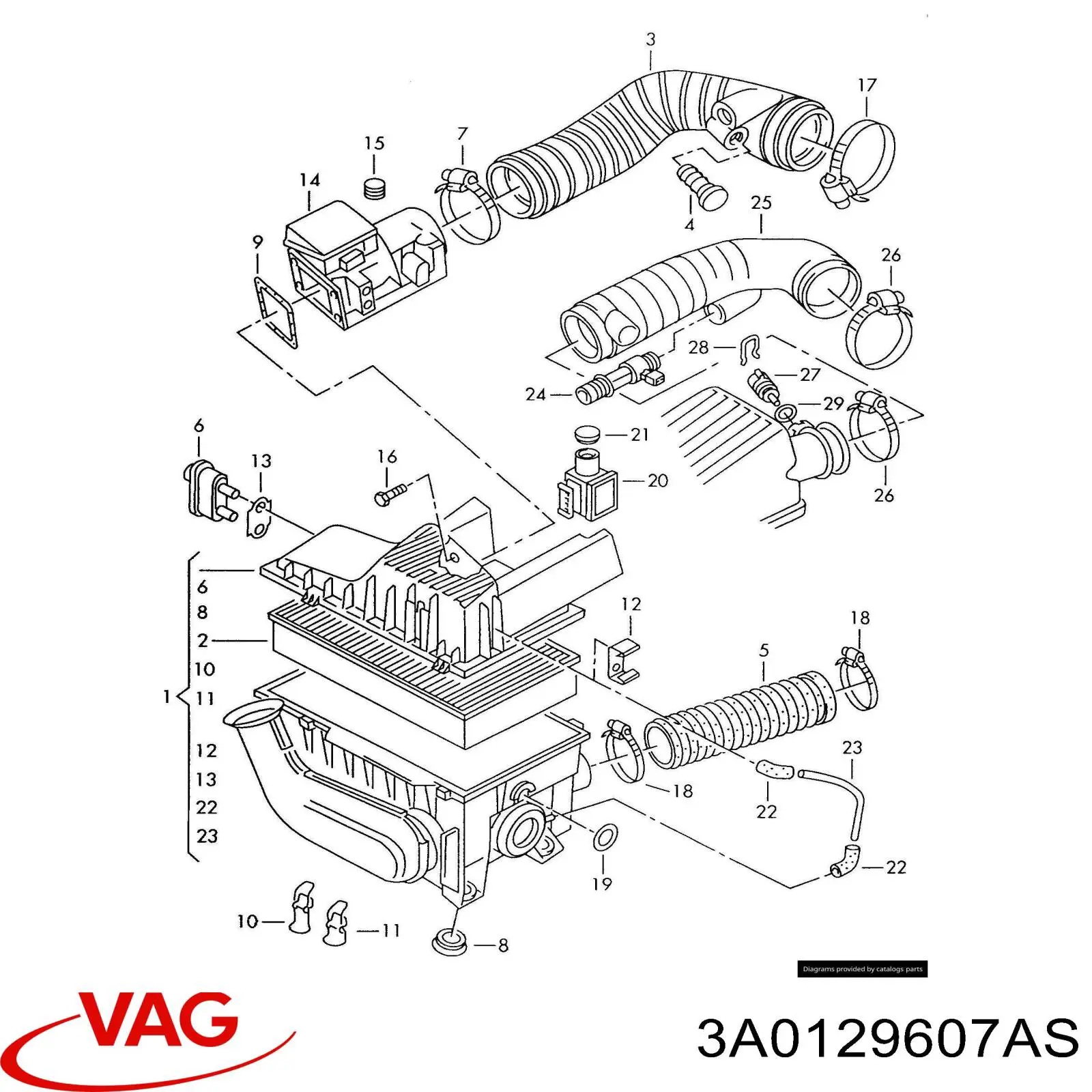 Caixa de filtro de ar VAG 3A0129607AS preço, a partir de  