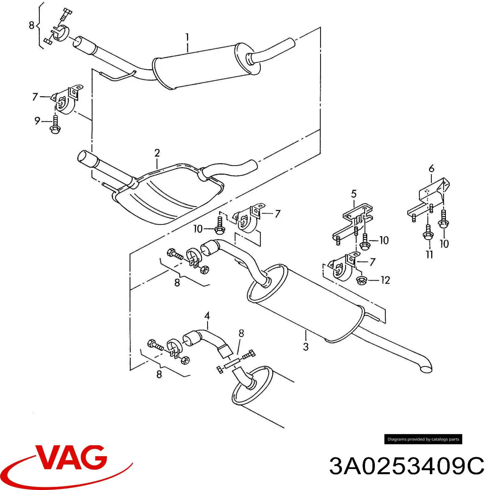 Compre 3A0253409C VAG Silenciador, parte central