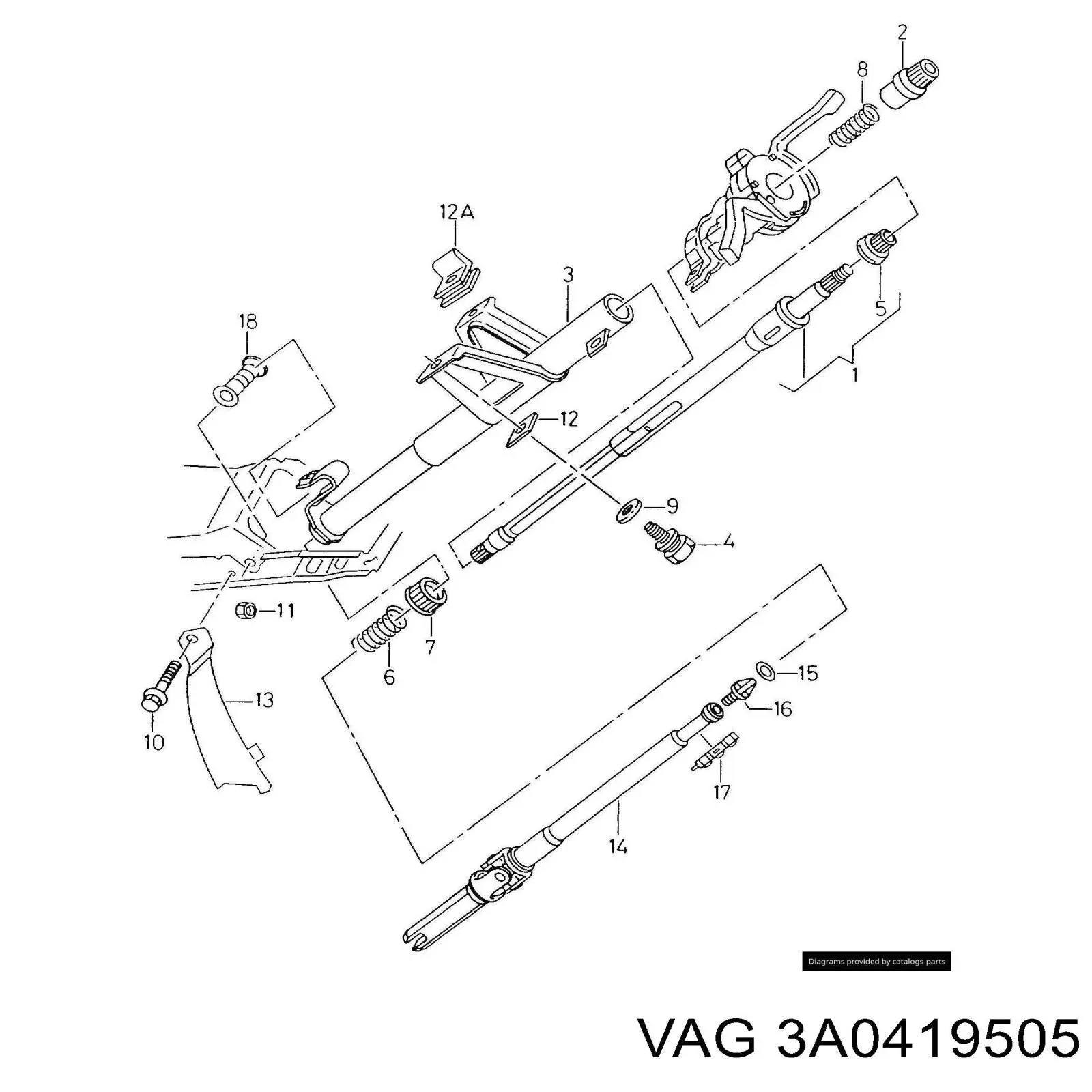 Veio da coluna de direção superior VAG 3A0419505 preço, a partir de 94,61 USD