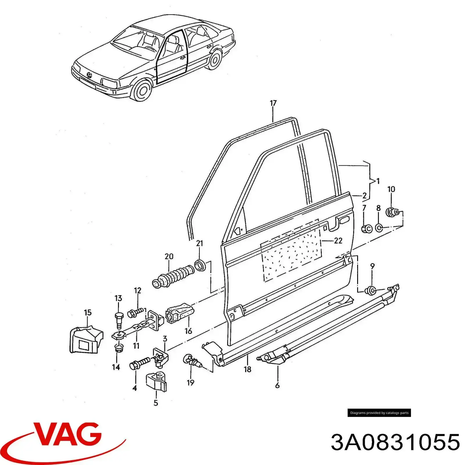 Porta dianteira esquerda para Volkswagen Passat B3, B4 3A2, 351, 312