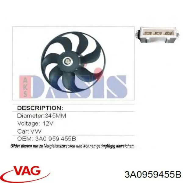 Ventilador elétrico de esfriamento montado (motor + roda de aletas) VAG 3A0959455B preço, a partir de 71,76 USD