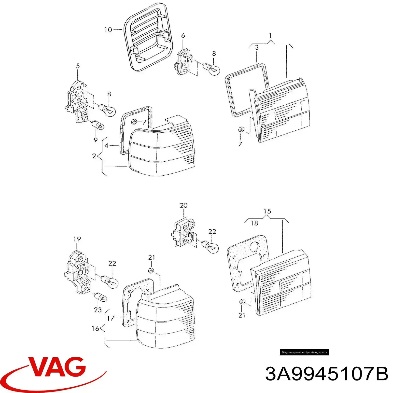 3A9945107B VAG Lanterna traseira esquerda interna