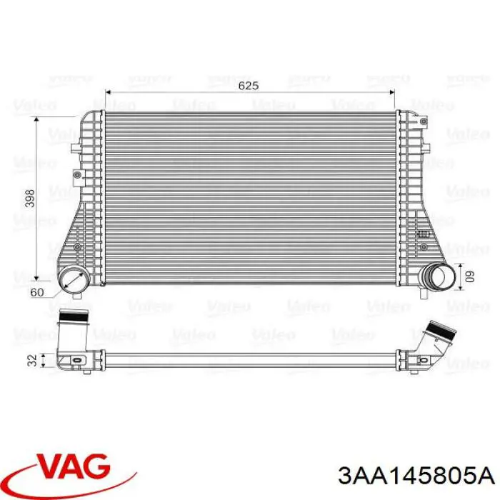 Radiador de intercooler VAG 3AA145805A preço, a partir de 155,54 USD