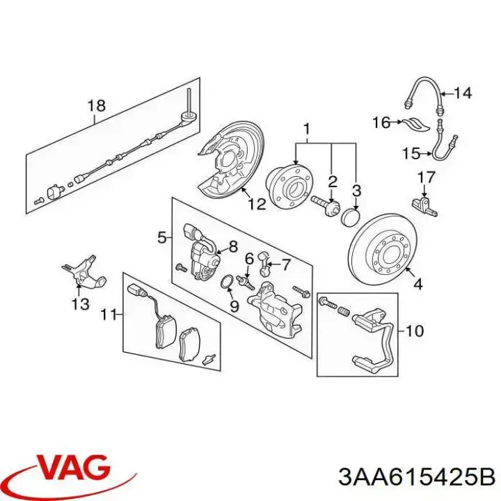 Braçadeira do freio de suporte traseiro VAG 3AA615425B preço, a partir de 42,53 USD