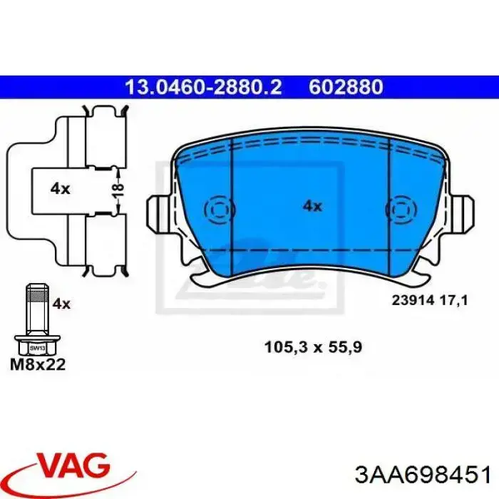 Compre 3AA698451 VAG Sapatas do freio traseiras de disco