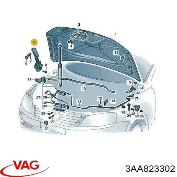Gozno da capota direito VAG 3AA823302 preço, a partir de 35,41 USD