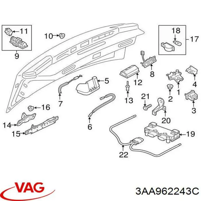 3AA962243C VAG Módulo de direção (Centralina eletrônica) de abertura de tampa de porta-malas (de 3ª/5ª porta traseira)