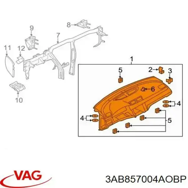 3AB857004A VAG Painel de salão dianteira do "painel de instrumentos"