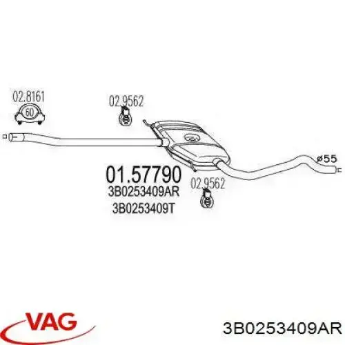 3B0253409AR VAG Silenciador, parte central