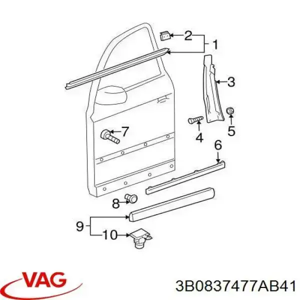 Compre 3B0837477AB41 VAG Moldura de vidro deslizante da porta dianteira esquerda