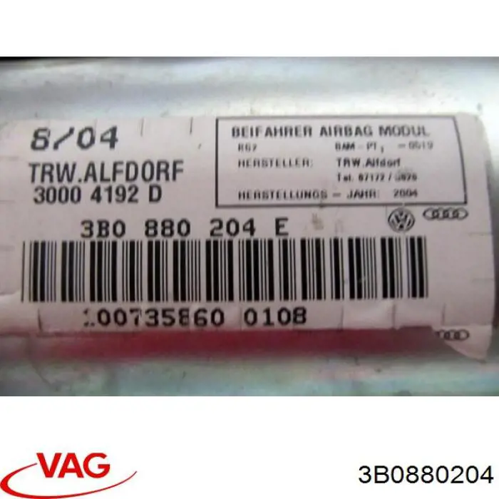 Cinto de segurança (AIRBAG) de passageiro VAG 3B0880204 preço, a partir de 54,48 USD