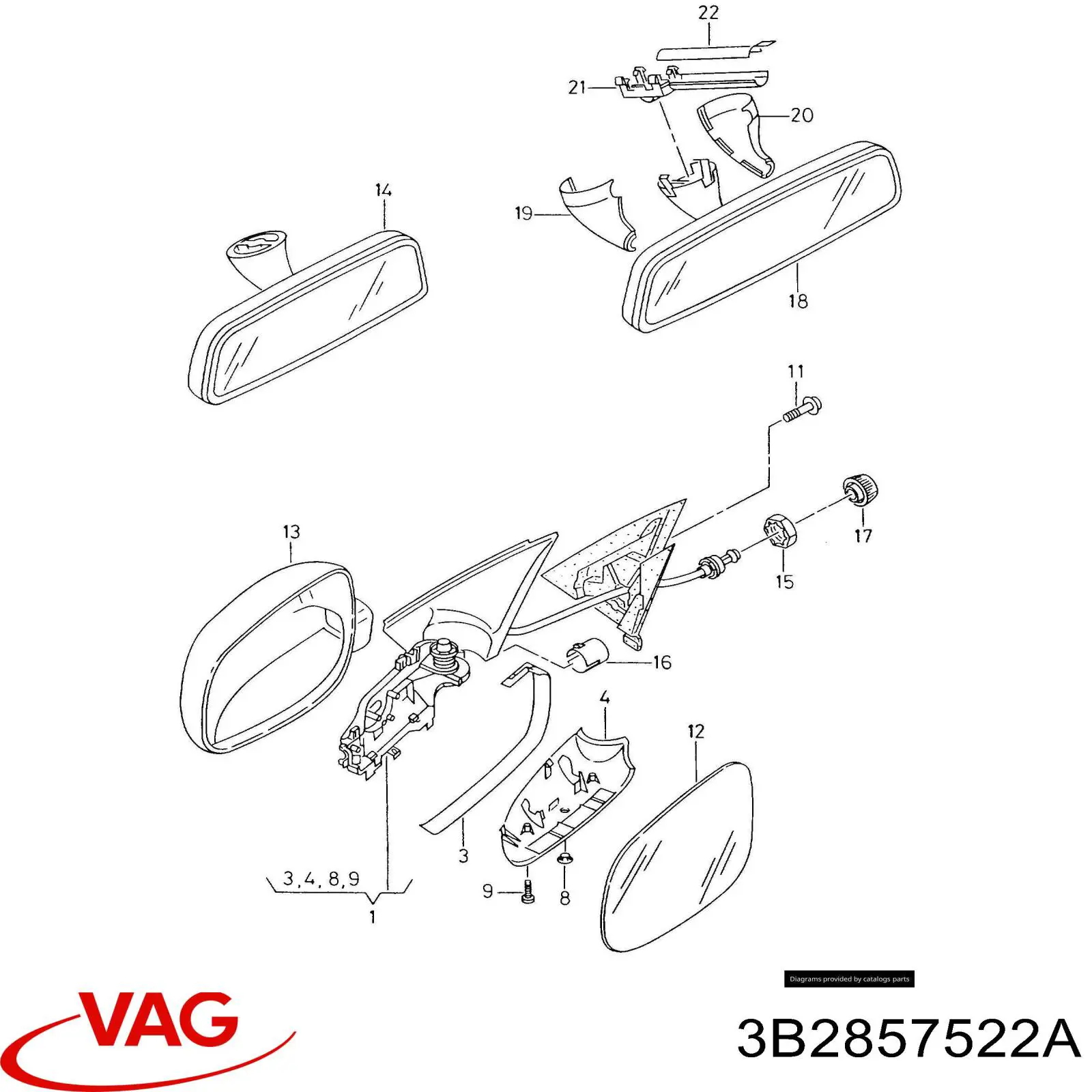 Elemento espelhado do espelho de retrovisão direito VAG 3B2857522A preço, a partir de 94,59 USD