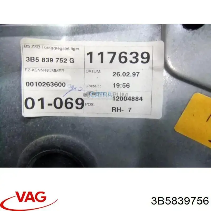 Compre 3B5839656C VAG Mecanismo de acionamento de vidro da porta traseira direita