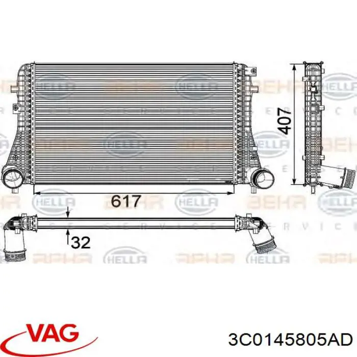 Compre 3C0145805AD VAG Radiador de intercooler