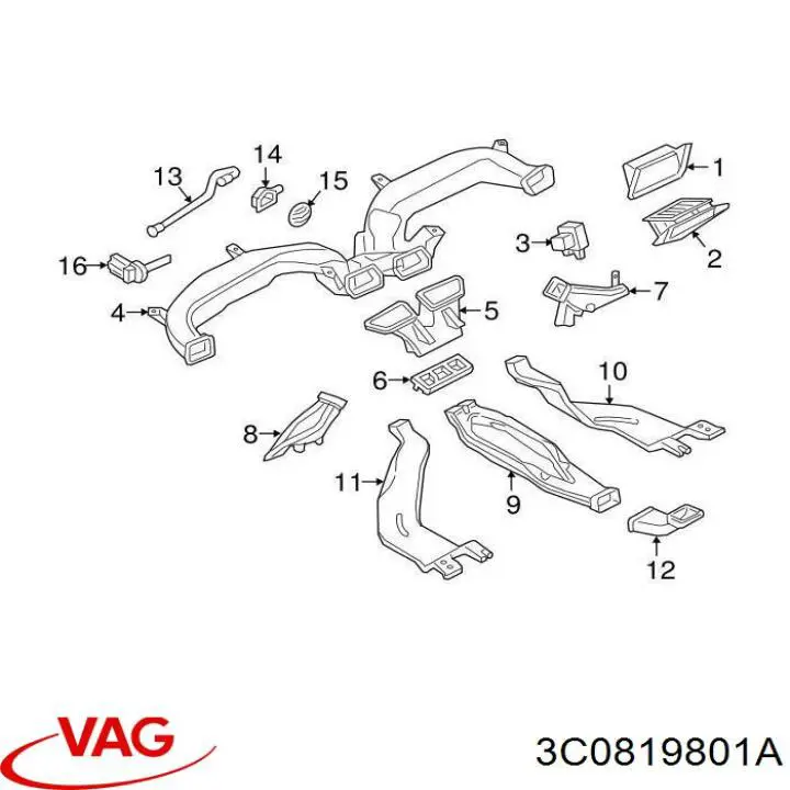 3C0819801A VAG Conduto de ar (distribuidor de ar para "painel de instrumentos") central
