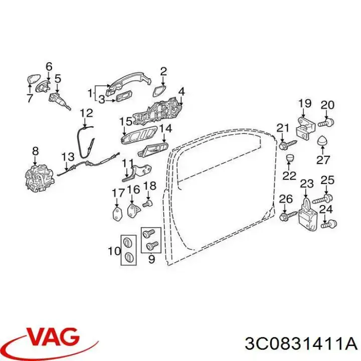 3C0831411A VAG Gozno da porta dianteira esquerda