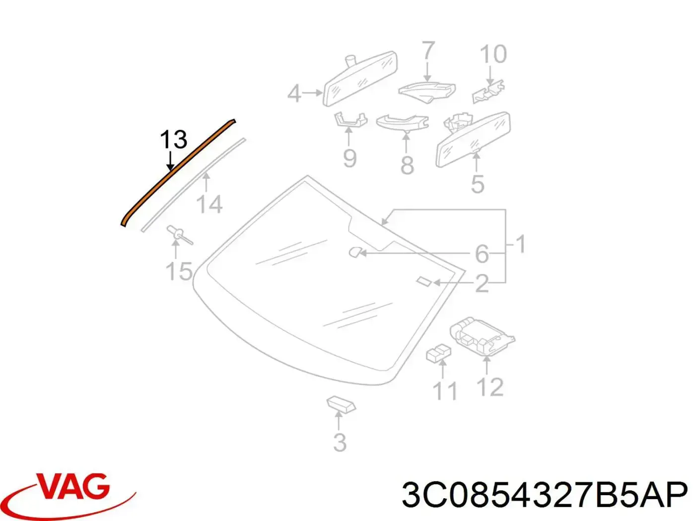 3C0854327A5AP VAG Moldura esquerda de pára-brisas