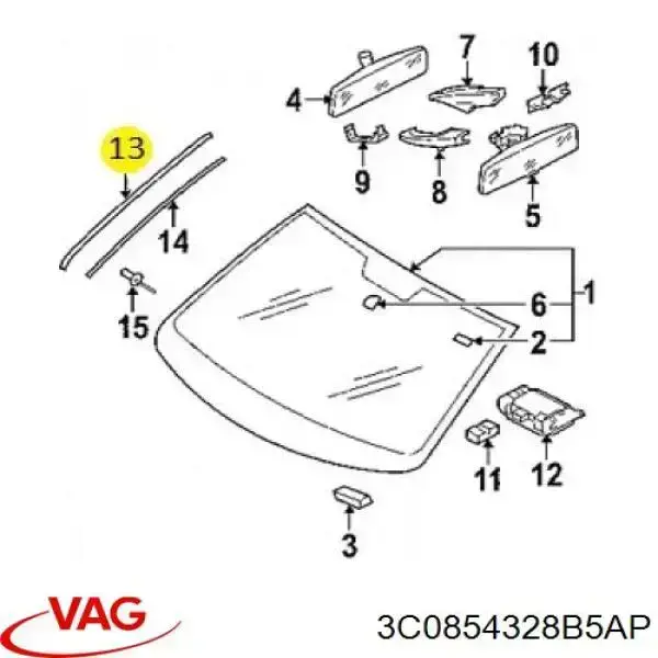 3C0854328B5AP VAG Moldura direita de pára-brisas