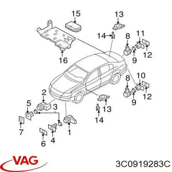 Compre 3C0919283C VAG Módulo de direção (Centralina eletrônica) de sensor de estacionamento