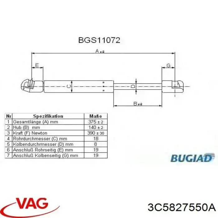 Amortecedor de tampa de porta-malas (de 3ª/5ª porta traseira) VAG 3C5827550A preço, a partir de 18,85 USD