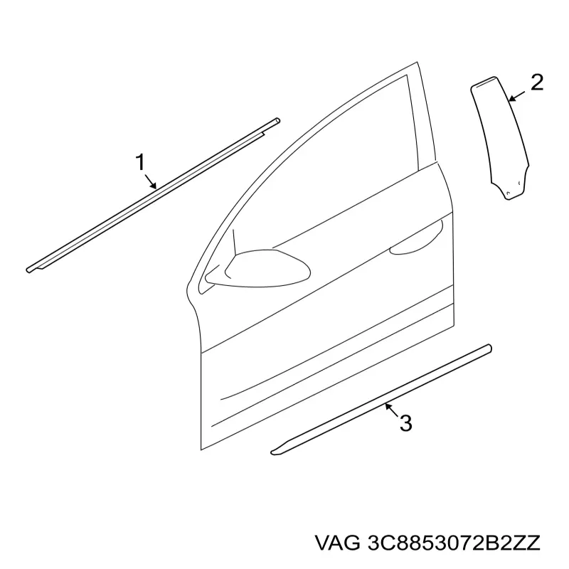 Moldura da porta dianteira direita VAG 3C8853072 preço, a partir de 105,80 USD