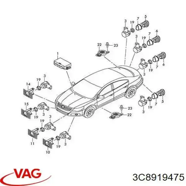 Compre 3C8919475 VAG Módulo de direção (Centralina eletrônica) de sensor de estacionamento