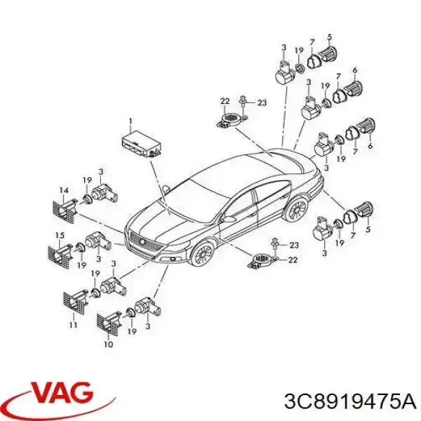 Compre 3C8919475A VAG Módulo de direção (Centralina eletrônica) de sensor de estacionamento