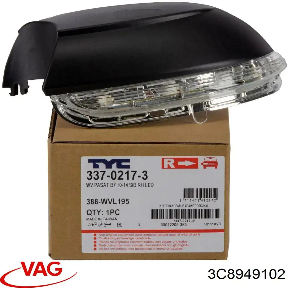 3C8949102 VAG Pisca-pisca de espelho direito