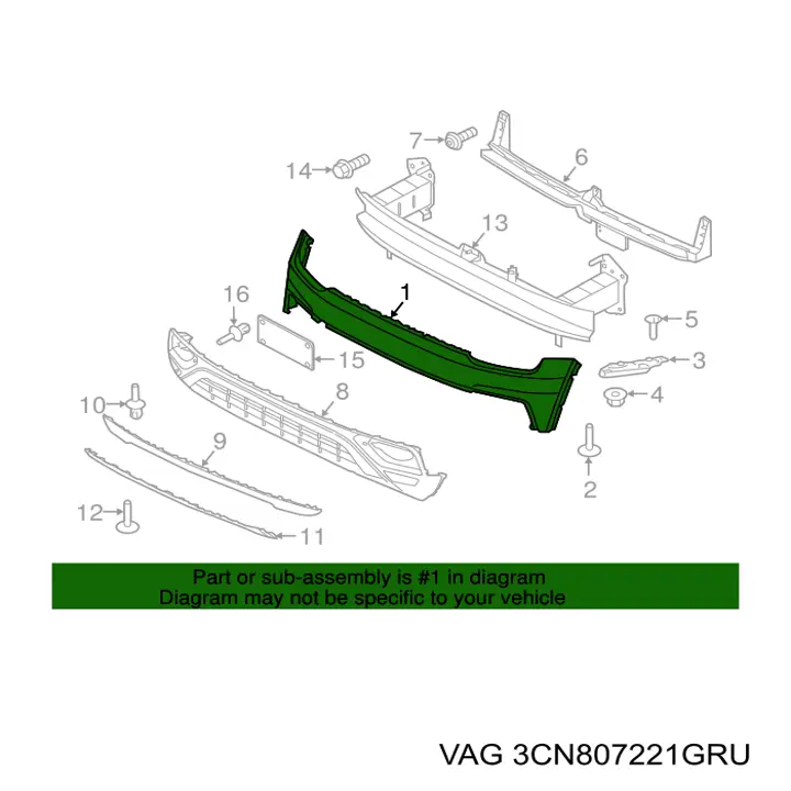 3CN807221GRU VAG Pára-choque dianteiro, parte superior