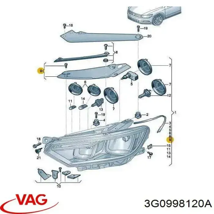 Ripa (placa sobreposta) da luz esquerda VAG 3G0998120A preço, a partir de 39,34 USD