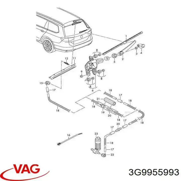 3G9955993 VAG Injetor de fluido para lavador de vidro traseiro