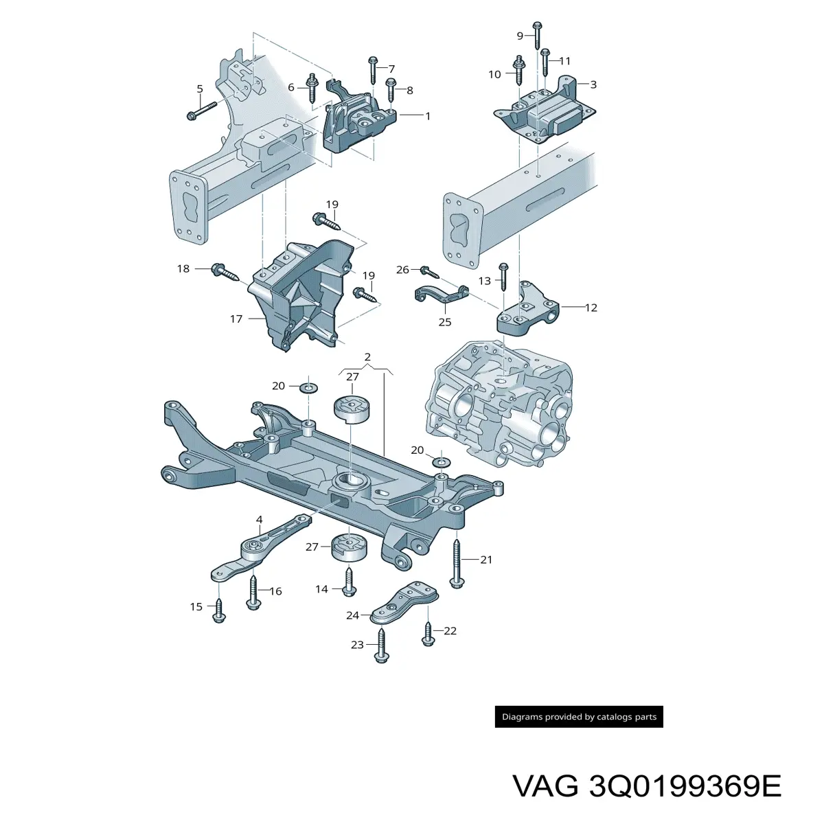 3Q0199369D VAG Viga de suspensão dianteira (plataforma veicular)