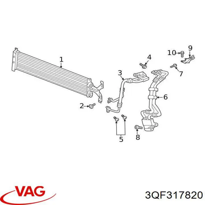 3QF317820C VAG Tubo do radiador de óleo da Caixa Automática de Mudança, superior