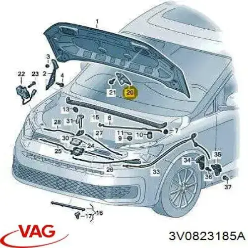 3V0823185A VAG Viga con gancho do fecho da capota