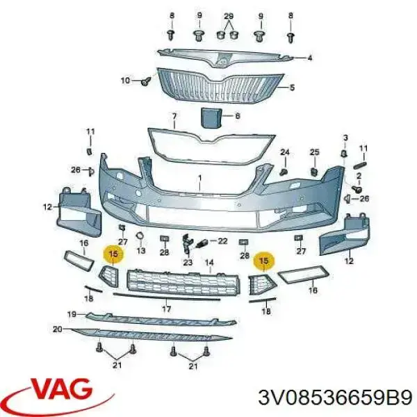 3V08536659B9 VAG Grelha esquerda do pára-choque dianteiro