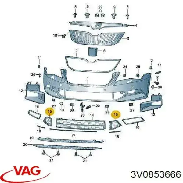 Grelha direita do pára-choque dianteiro VAG 3V08536669B9 preço, a partir de 15,65 USD