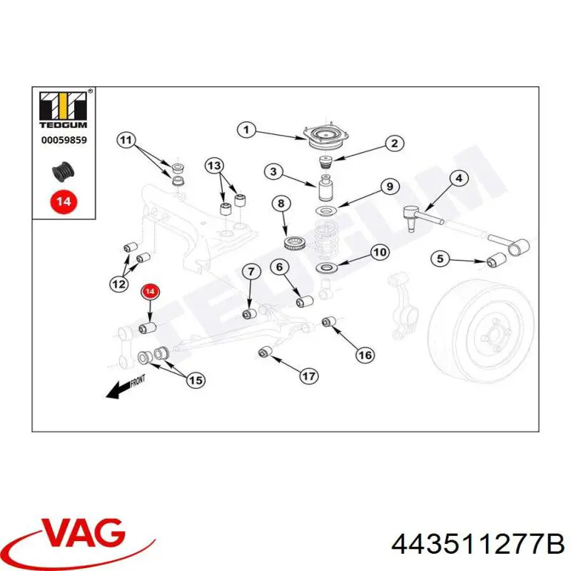 Compre 443511277B VAG Bloco silencioso de viga traseira (de plataforma veicular)