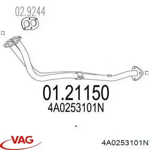 Compre 4A0253101N VAG Tubo de admissão dianteiro (calças) do silenciador