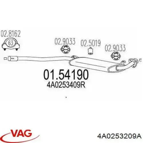 Silenciador, parte dianteira VAG 4A0253209A preço, a partir de  USD