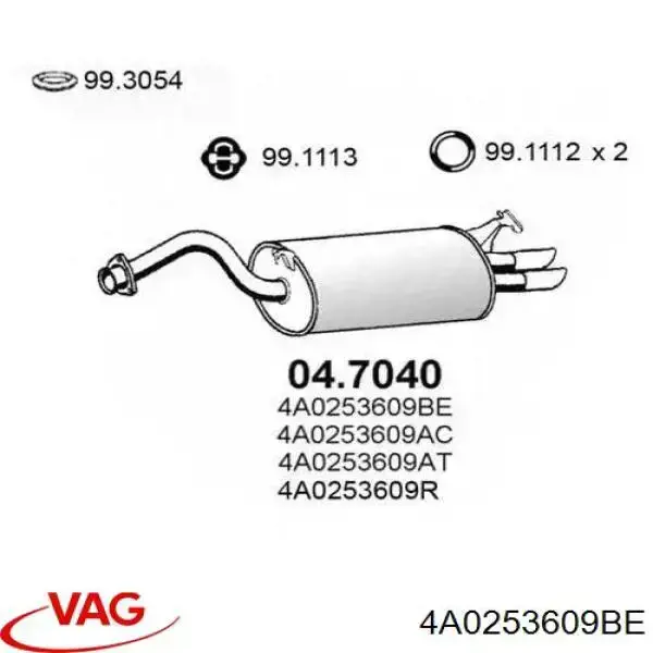Compre 4A0253609BE VAG Silenciador, parte traseira