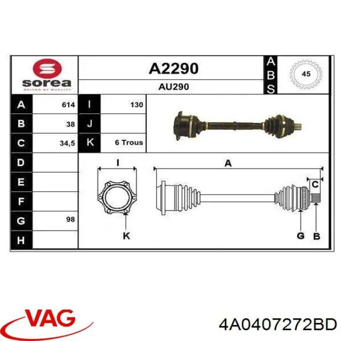 Compre 4A0407272BD VAG Semieixo (acionador) dianteiro esquerdo